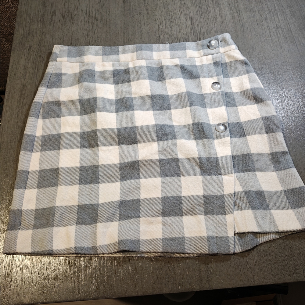 Loft A-line plaid mini skirt in a storm blue and off-white color Size 8 - Picture 1 of 3
